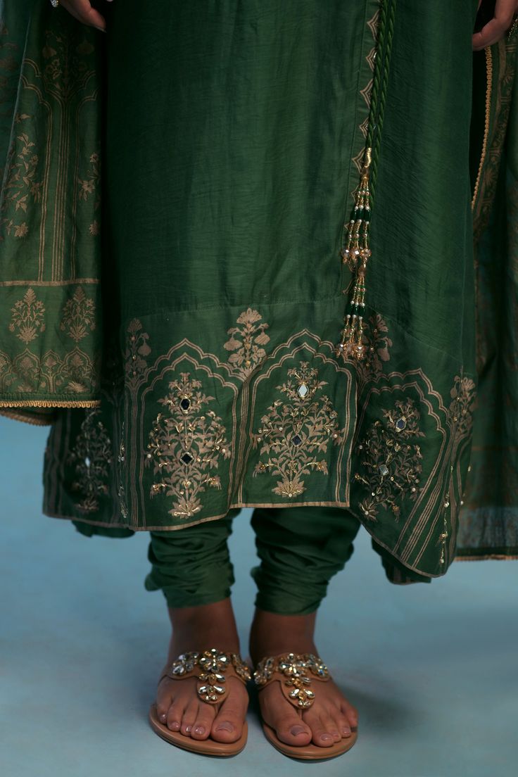 Reema (Three Piece)– Zaaviay Kurta Lehenga Designs, Pista Green Chanderi Kurta With Resham Embroidery, Dola Silk Kurta With Gota Work In Traditional Drape, Dola Silk Kurta With Gota Work, Unstitched Raw Silk Anarkali Set With Zari Work, Bollywood Designer Raw Silk Traditional Wear, Bollywood Style Raw Silk Traditional Wear With Gota Work, Embroidered Raw Silk Anarkali Set, Resham Embroidered Raw Silk Anarkali Set With Traditional Drape