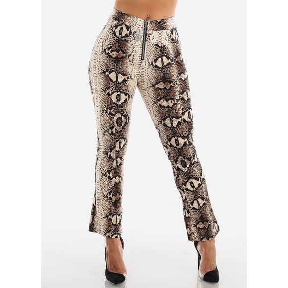 High Waisted Beige Flare Snake Pants - The Fix Clothing Snake Pants, Flare Lounge Pants, Cropped Wide Leg Trousers, Fix Clothing, Silky Pants, Silk Wide Leg Pants, Silver Pants, Slacks Trousers, Seersucker Pants