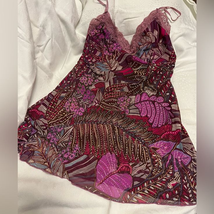 Lovely Sheer Print Cami/Slip With Ribbon Straps, Lined Cups. Size Med. Length Is Center Front To Bottom Is About 21” Very Nice Piece Looks Never Worn. Sleeveless Summer Slip With Built-in Bra, Feminine Cami Sleepwear For Vacation, Pink Camisole For Summer Nights, Pink Summer Night Camisole, Sheer Sleep Camisole With Spaghetti Straps, Sheer Spaghetti Strap Camisole For Sleep, Summer Chemise With Built-in Bra Camisole, Pink Sleeveless Camisole For Night, Summer Chemise With Built-in Bra