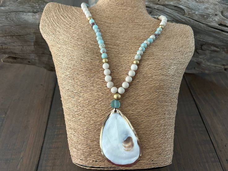 Oyster Shell Jewelry, Oyster Necklace, Bone Bead Necklace, Oyster Shell Crafts, Ju Ju, Two Necklaces, Coastal Vibes, Seashell Jewelry, Necklace Ideas