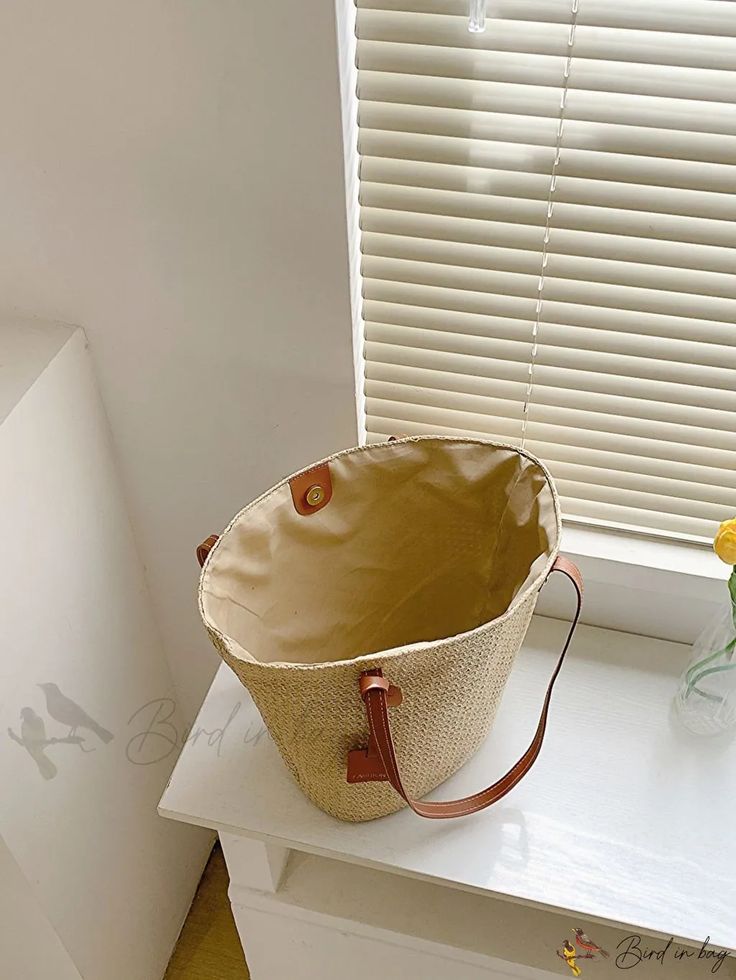 Bird in Bag - Minimalist Casual Tote Bag with Unique Design Beige Bucket Bag With Single Handle, Beige Single Handle Bucket Bag, Beige Straw Bag With Removable Pouch, Minimalist Beige Bucket Bag With Adjustable Strap, Simple Bucket Bag With Adjustable Strap And Rectangular Shape, Simple Rectangular Bucket Bag With Adjustable Strap, Minimalist Beige Bucket Bag For Daily Use, Modern Beige Bucket Canvas Bag, Modern Everyday Straw Bag For Spring