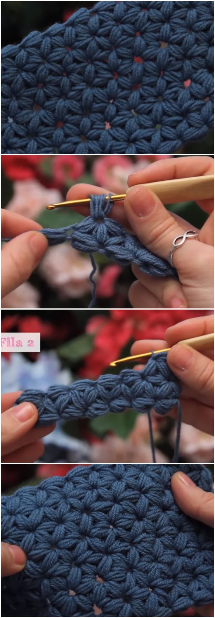 crochet stitches are being used to create the stitchs on the edge of an object