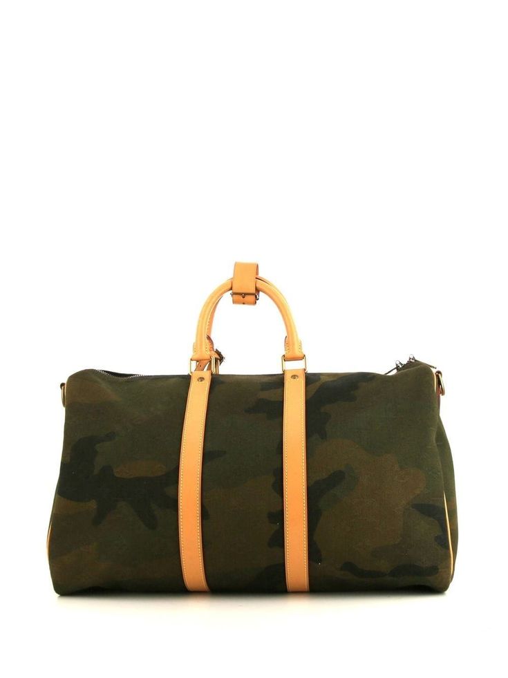 Louis Vuitton Pre-Owned x Supreme 2017 pre-owned Keepall 45 Travel Bag - Farfetch Keepall 45, Bag Green, Shopping Websites, Green Bag, Canvas Leather, Luggage Tags, Travel Bag, Bag Making, Patch Logo