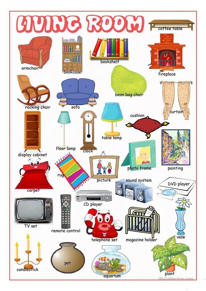 a poster with different types of living room furniture