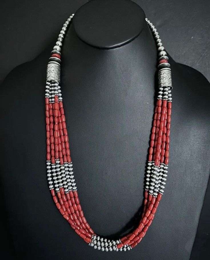 Sterling Silver Multi Strand Red Bamboo Coral Bead Necklace 30 Inch Red Bamboo, Coral Beads Necklace, Bamboo Coral, Coral Beads, Multi Strand Necklace, Strand Necklace, Multi Strand, Bead Necklace, Sterling Silber