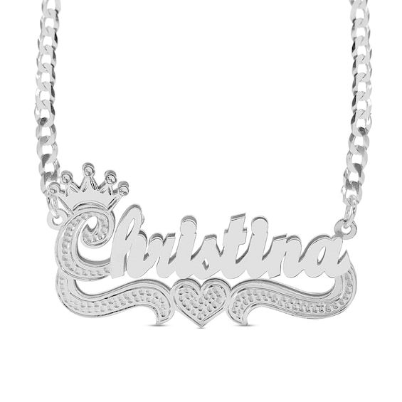 Make it personal with this bold name curb chain necklace. Made in responsibly sourced, nickel-free 925 sterling silver for everyday wear. Chain Length: 18 in. Chain Width: 3.53 mm Font: Script Character Limit: 3-10 Silver Chain Necklace For Anniversary On Valentine's Day, Silver Chain Necklace For Valentine's Day Anniversary, Silver Name Chain Necklace For Anniversary, Personalized Sterling Silver Name Necklace With Adjustable Chain, Silver Personalized Chain Necklace For Anniversary, Silver Chain Necklace With Name For Anniversary, Silver Chain Necklace For Anniversary And Mother's Day, Silver Chain Necklace For Mother's Day Anniversary, Silver Chain Necklace For Mother's Day