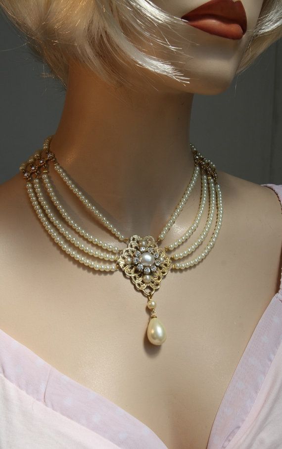 Bridal Pearls Choker  Golden Filigree Ivory Cream by mylittlebride, $239.00 Classic Cream Wedding Jewelry, Elegant Cream Jewelry For Wedding, Vintage Pearl White Wedding Jewelry, Elegant Choker Necklace For Reception, Formal Cream Pearl Drop Jewelry, White Victorian Pearl Necklace, Exquisite Pearl Wedding Necklace, Exquisite Pearl White Wedding Necklace, Elegant Choker With Intricate Design For Reception