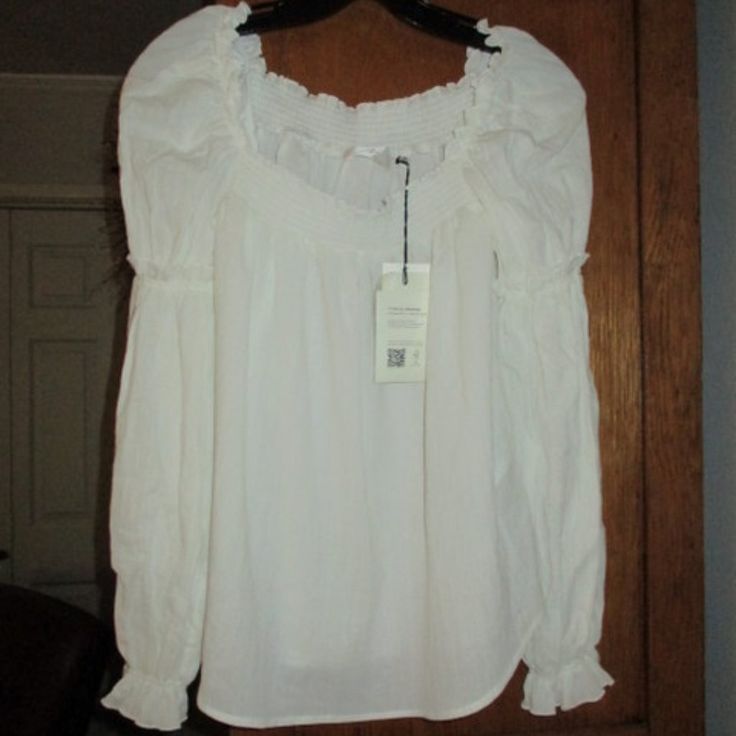 7 For All Mankind, Off-White, Long Sleeve, Off-Shoulder, Pullover Blouse Women's Tag Size Xs 100% Cotton - Elastic Neck - Elastic In Upper Arm - Elastic In Cuffs - Loose Fit Brand New With Tags! White Peasant Top For Fall Daywear, White Fitted Long Sleeve Peasant Top, Fitted White Peasant Top With Long Sleeves, Fitted Peasant Top For Daywear In Fall, Fitted Peasant Top For Fall Daywear, White Blouse For Fall Daywear, White Long Sleeve Peasant Top For Fall, Trendy Long Sleeve Peasant Top For Fall, White Cotton Peasant Top For Fall