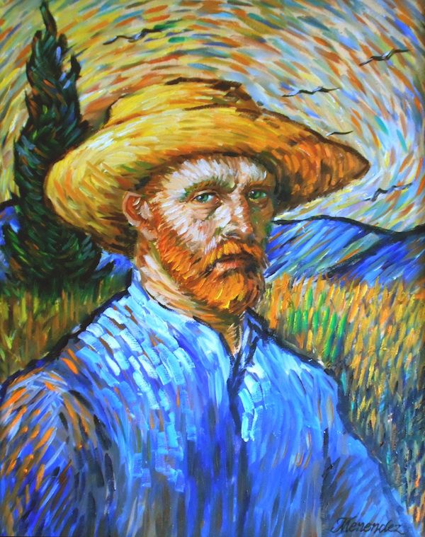 a painting of a man wearing a straw hat