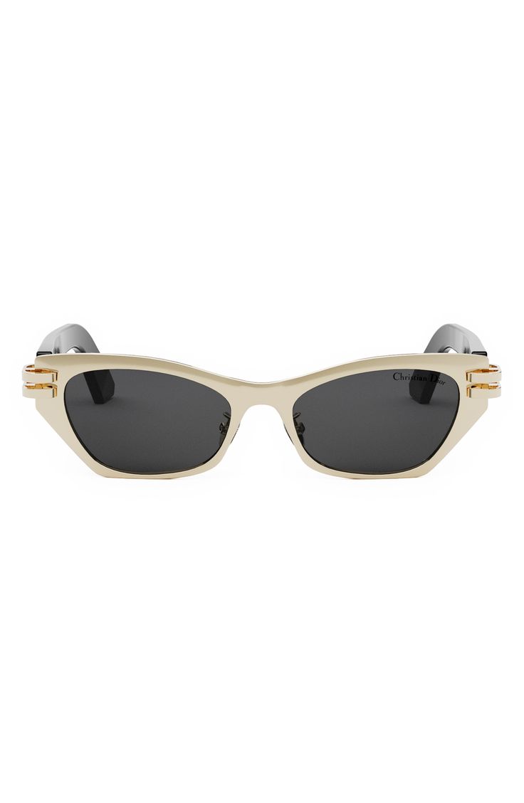 Straight from the runway, these ultrachic sunnies are emboldened by butterfly frames, goldtone CD hinges and signature branding at the temples. 53mm lens width; 18mm bridge width; 135mm temple length 100% UV protection Adjustable nonslip nose pads Metal/acetate Made in Italy Chic Gold Cat Eye Sunglasses With Metal Frame, Chic Gold Cat Eye Sunglasses For Evening, Chic Polarized Shield Sunglasses For Evening, Classic Gold Sunglasses With Tinted Lenses, Gold Cat Eye Sunglasses With Metal Frame, Chic Gold Cat Eye Sunglasses With Tinted Lenses, Gold Classic Shield Sunglasses With Metal Frame, Gold Shield Sunglasses With Metal Frame, Luxury Gold Cat Eye Sunglasses For Party