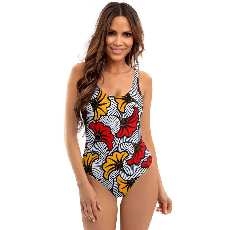 African Ankara One Piece Swimsuit Fitted Multicolor One-piece For Sunbathing, Multicolor One-piece Swimwear For Pool, Fitted Printed Tankini For Sunbathing, Multicolor Sleeveless Swimwear For Beach Party, Stretch Floral Print Swimwear For Surfing, Red Swimwear For Surfing In Summer, Multicolor Printed One Piece For Beach Party, Fitted Red Swimwear For Surfing, Printed Fitted Tankini For Vacation