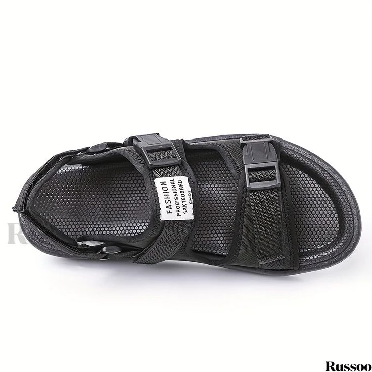 Russoo - High-Quality Mens Fabric Sandals: Outdoor Anti-skid Hook & Loop Fastener Summer Footwear for Beach and Hiking Black Sandals For Summer Outdoor Activities, Black Sandals For Outdoor Summer Activities, Casual Black Sport Sandals For Outdoor, Casual Sport Sandals For Outdoor, Black Sport Sandals For Summer Outdoor Activities, Black Breathable Sport Sandals For Vacation, Casual Outdoor Sport Sandals, Breathable Sport Sandals For Summer Streetwear, Black Casual Sandals For Outdoor Activities