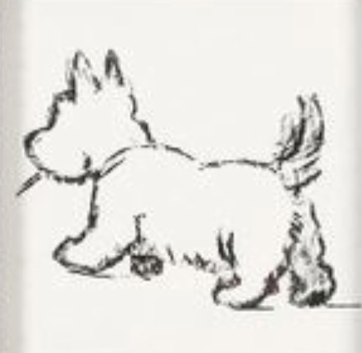 a drawing of a dog laying down on the ground