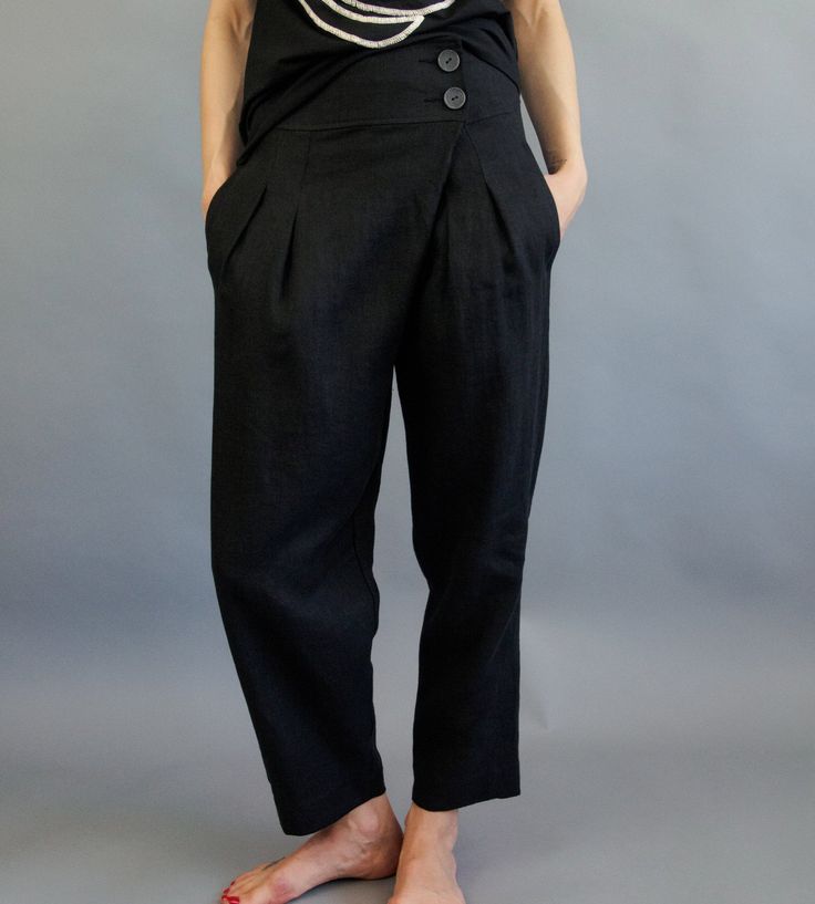 Dear Ladies, these amazing linen pants take elegance and comfort on a totally new level! Be sure, if any pair of pants will ever make you happy - these linen harem pants are definitely your sure strike. All the morning struggles and questions what to wear will leave your mind, since these pants will become your absolute champion! Slightly tapered linen pants have two side pockets and two big and beautiful buttons closure in the front. These yoga harem pants has wide range of colors, so I am sure Black Linen Ankle-length Bottoms, Black Linen Ankle-length Pants, Black Linen Wide Leg Ankle-length Pants, Black Linen Ankle-length Wide Leg Pants, Black Ankle-length Linen Wide Leg Pants, Black Linen High-waisted Pants, Black Linen Tapered Leg Bottoms, High Waist Black Linen Pants, Black Linen Straight Pants