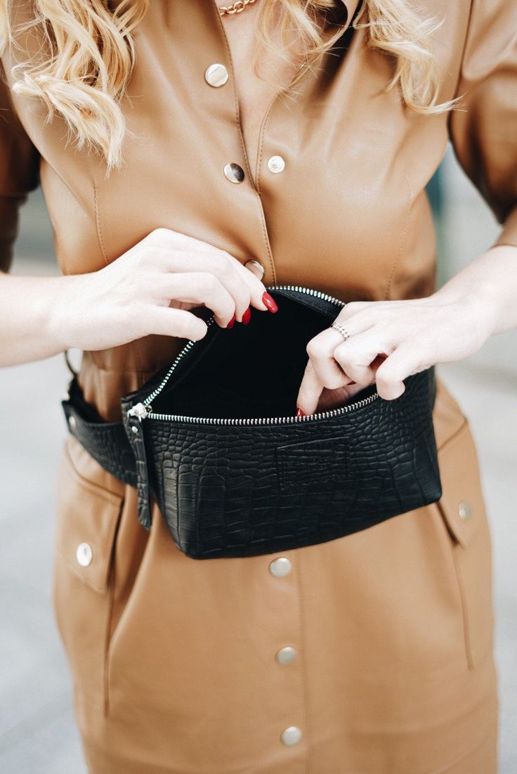 Black leather belt bag for women made of genuine leather. This crossbody bag is universal accessory for any occasion. Yes, this leather hip bag fits more than you think! Passport, wallet, phone, documents, charger - all this will easily fit in one fanny pack bag. ◽️SIZE: ✔️S: Width 20cm (7,9 inches) Height 12,5cm (4,9 inches) ✔️M: Width 25cm (9,8 inches) Height 16cm (6,3 inches) The bag is made of 100% genuine leather of a bull, closes with a zipper. Inside one large compartment and an inner poc Belt Bag For Women, Leather Bum Bag, Waist Bag Leather, Leather Hip Bag, Pack Bag, Leather Fanny Pack, Elegant Bags, Leather Belt Bag, Passport Wallet