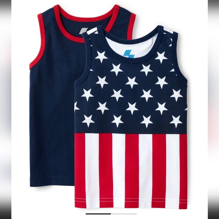 Condition Is New With Tags In Original Packaging. Brand Is The Children's Place. Sizes I Have Avalible Are 4t And 5t. Style Is American Flag Print Tank. Each Item Contains 2 Tops/2 Pack Item. Colors Are Red, White And Blue. Patriotic Blue Cotton Tops, Navy Cotton Playwear Top, Blue Cotton Patriotic Tops, Navy Cotton Tops For Playwear, Navy Tops For Playwear In Summer, Navy Tops For Summer Playwear, Blue Sleeveless Top For 4th Of July, Blue Patriotic Sleeveless Top, Blue Sleeveless Patriotic Tops