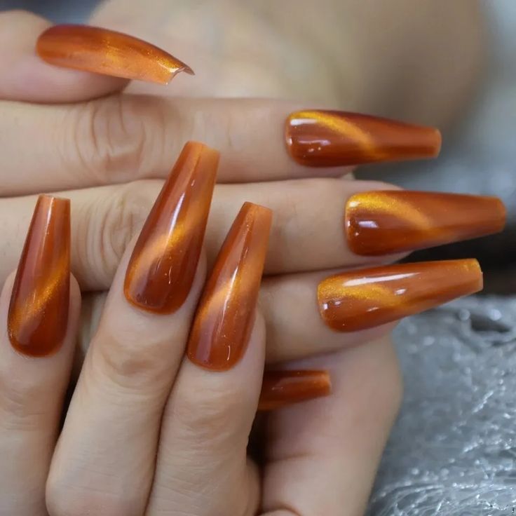 24 Autumn Orange Galaxy Cat Eye Gel Press On Nails Glossy Thick acrylic glue on | eBay Thanksgiving Nails Acrylic, Orange Galaxy, Orange Acrylic Nails, Orange Nail, Fall Nail Art Designs, Fall Acrylic Nails, Thanksgiving Nails, Nails 2021, Cat Eye Nails