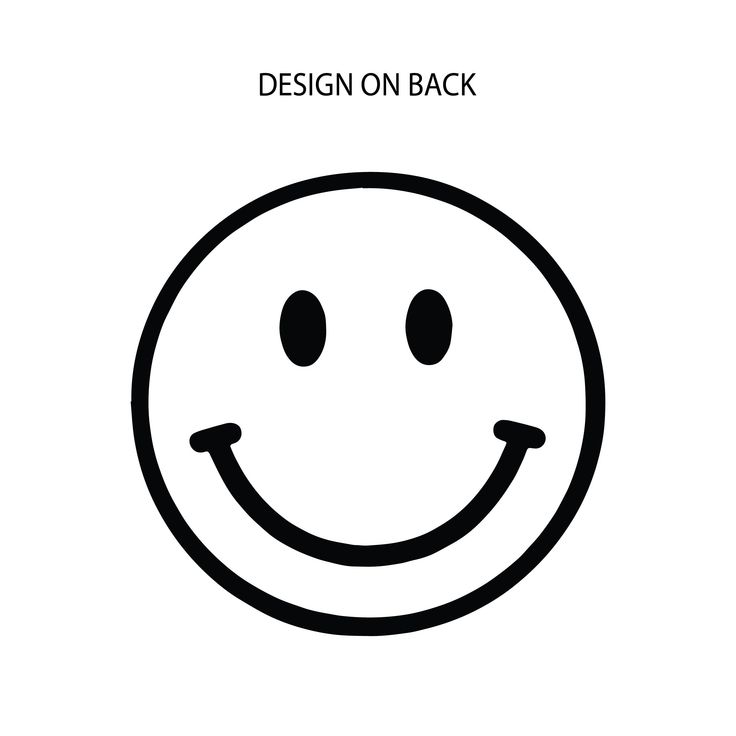 a black and white drawing of a smiley face with the words design on back written below