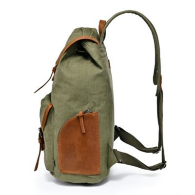 The Milo Backpack is a blend of functional fashion and craftsmanship, designed for the dynamic individual. Made from durable 100% cotton canvas with genuine leather accents, it withstands everyday use. Featuring multiple pockets, an adjustable drawstring closure, recycled nickel-free hardware, and vegetable-based dyes, it highlights eco-friendly style. Versatile carrying options include a top handle and adjustable shoulder straps. Ideal for commutes, getaways, and adventures, the Milo Backpack offers ample storage, including a padded laptop compartment. Handcrafted for unique quality, it is an essential accessory for the modern explorer. Dimensions: 12" W x 15" H x 5" D. | TSD Brand Milo Backpack Casual Khaki Canvas Bag With Leather Handles, Khaki Backpack With Pockets For Outdoor Activities, Casual Outdoor Backpack With Pockets, Khaki Leather Backpack For Outdoor Activities, Khaki Waxed Canvas Backpack For Outdoor, Canvas Backpack For Outdoor Activities With Pockets, Outdoor Khaki Backpack With Adjustable Strap, Khaki Outdoor Backpack With Adjustable Strap, Khaki Cotton Canvas Bag For Travel