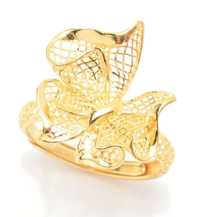 Featuring a beautiful filigree design, this captivating butterfly ring will look simply stunning on your finger. From Lambert Cheng, the pretty piece is finely crafted in luxurious 24K yellow gold. A polished finish offers across-the-room shine. Eye-catching filigree details add gorgeous dimension. You'll love the golden gleam and style! All the compliments you'll receive are nice, as well. Wear it to a fun luncheon with friends, a day at the office or a special night out. It's just that versati Elegant Butterfly Shaped Filigree Jewelry, Elegant Butterfly Filigree Jewelry, Luxury Butterfly-shaped Ring For Gift, Luxury Butterfly Ring For Gift, Luxury Butterfly Rings For Gifts, Luxury Butterfly Rings For Gift, Elegant Butterfly Ring For Anniversary, Butterfly Filigree Jewelry For Weddings, Butterfly Filigree Wedding Jewelry