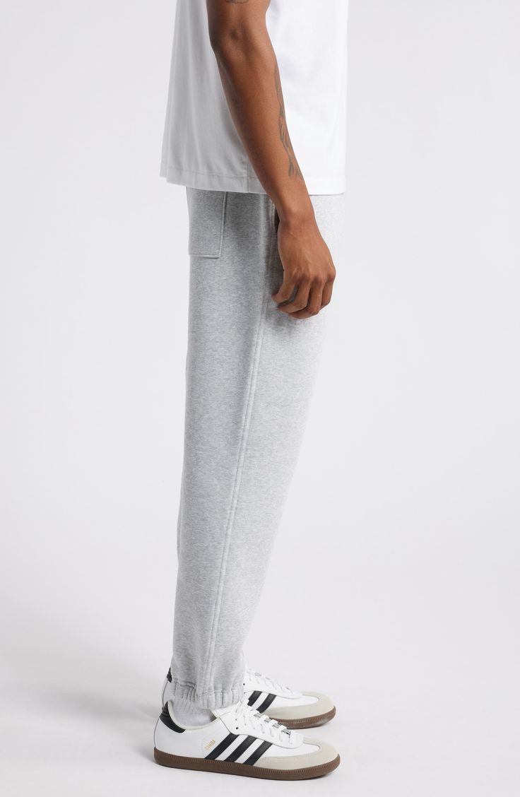 Made from soft cotton-blend fleece, these classic joggers are your go-to pair for lounging, the gym or the street. 27" inseam; 10" leg opening; 12 1/2" front rise; 15" back rise (size Medium) Elastic/drawstring waist Side-seam pockets; back patch pocket 70% cotton, 30% polyester Machine wash, tumble dry Imported Not available for sale and shipment to Germany Comfy Fleece Sweatpants With Ribbed Cuffs, Cotton Joggers For Loungewear Sportswear, Gray Sweatpants With Ribbed Cuffs For Loungewear, Gray Joggers For Loungewear, Casual Relaxed Fit Joggers With Straight Hem, Fleece Sweatpants With Comfort Waistband For Loungewear, Casual Joggers With Relaxed Fit And Straight Hem, Comfy Fleece Joggers With Ribbed Cuffs, Cotton Sweatpants With Ribbed Cuffs For Loungewear