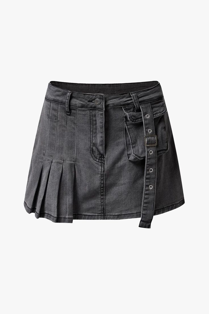 Discover the ultimate blend of style and comfort with our Grey Denim Skort! This high-waisted, acid-wash skort is crafted from a premium blend of cotton (79%), polyester (18%), and elastane (3%), ensuring a stretchy, flattering fit that moves with you. With its skater skirt silhouette, pleated detailing, and practical cargo pockets, this mini denim skort is perfect for any occasion. The zipper and button closure provide a secure fit, while the belt loops let you accessorize to your heart’s content. Pair it with your favorite tops and step out in style, Neon Dresses, Denim Skort, Denim Skirts, Deep Gray, Halterneck Dress, Grey Denim, Brown Dress, Navy Dress, Latest Outfits