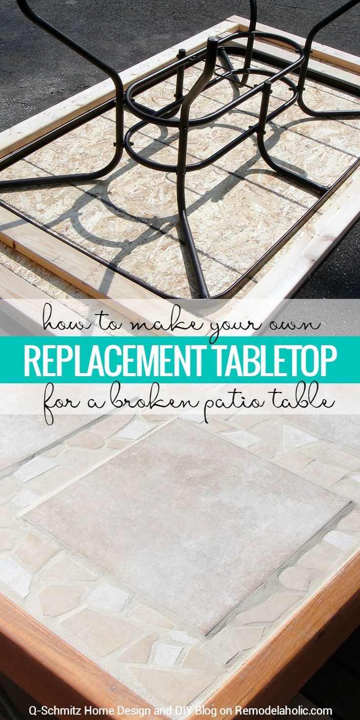 a table that has some kind of tabletop on it with the words how to make your own replacment tabletop for an entertainment center table