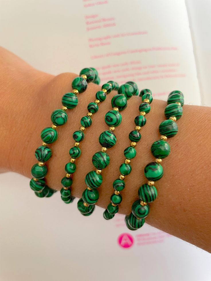 • green malachite stones • stainless steel gold plated Malachite Bracelet, Green Malachite, Malachite Stone, Turquoise Bracelet, Gold Plate, Beaded Bracelets, Plating, Turquoise, Stainless Steel