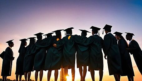 a group of graduates standing in front of the sun