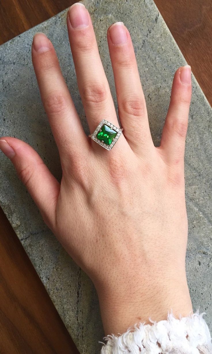 Emerald Ring Emerald Engagement Ring Created Emerald | Etsy Antique Emerald Engagement Ring, Vintage Emerald Ring, Antique Emerald Ring, Emerald Ring Vintage, Edwardian Ring, Topaz Engagement Ring, Engagement Ring Vintage, Royal Princess, Ring Antique