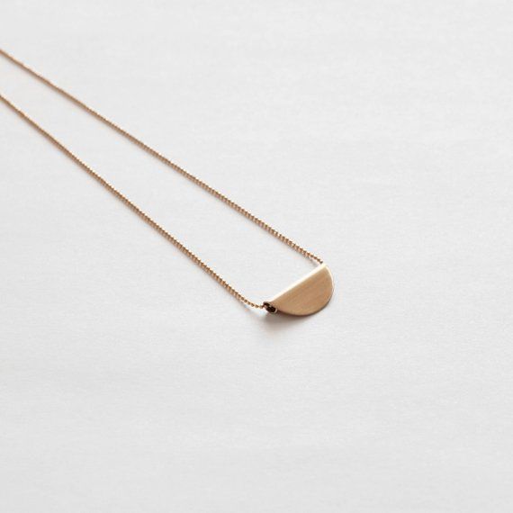 HALF MOON necklace/semi circle necklace/minimalist necklace/geometric necklace/mid century/gold neck Everyday Crescent Necklace With Delicate Chain, Adjustable Rose Gold Everyday Necklace, Adjustable Rose Gold Necklace For Everyday Wear, Everyday Adjustable Rose Gold Necklace, Elegant Everyday Crescent Charm Necklace, Minimalist Crescent Clavicle Chain Charm Necklace, Minimalist Crescent Charm Necklace With Clavicle Chain, Half Moon Brass Necklace For Gift, Dainty Crescent Necklace With Delicate Chain