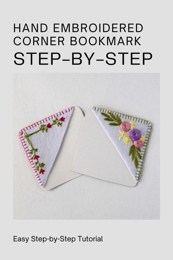 an image of hand embroidered corner bookmark step - by - step instructions for beginners