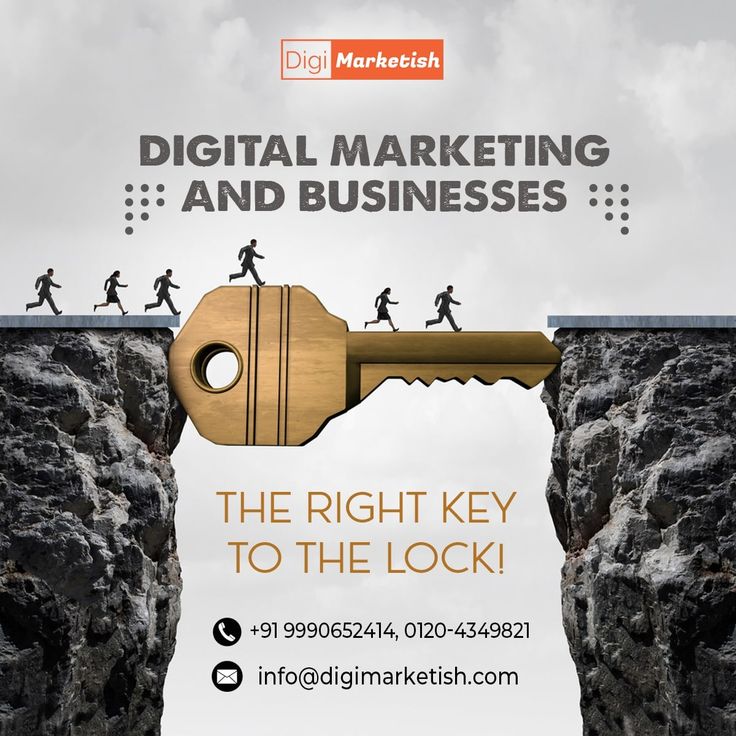 an advertisement for digital marketing and businesses with people walking over a key to the lock