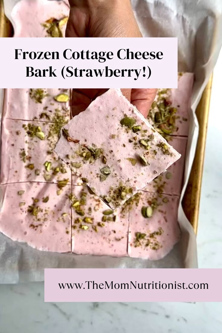 frozen cottage cheese bark strawberry with text overlay