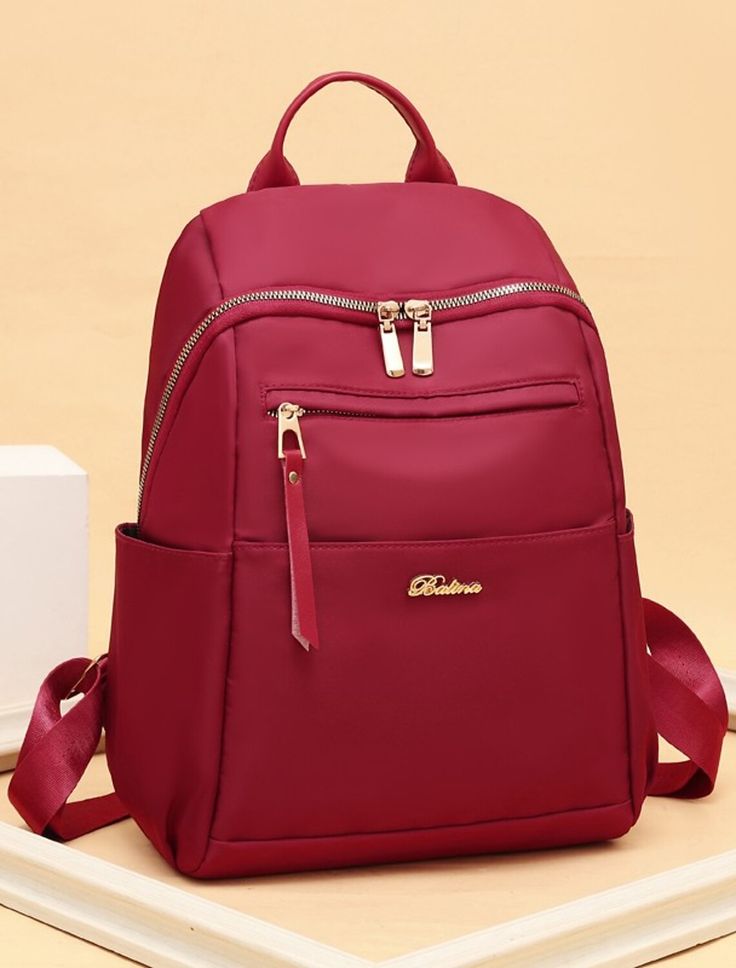 Women's Backpack School Bag Bookbag Mini Backpack School Traveling Solid Color Oxford Cloth Large Capacity Durable Zipper Black Red Casual Red Backpack With Zipper Pocket, Casual Burgundy School Bag, Red School Bag With Zipper Pocket, Red School Bags With Zipper Pocket, Burgundy Backpack With Adjustable Strap For School, Casual Red Shoulder Bag For Students, Red Backpack With Zipper Pocket For Everyday Use, Red School Backpack With Zipper Closure, Red Backpack For Back To School