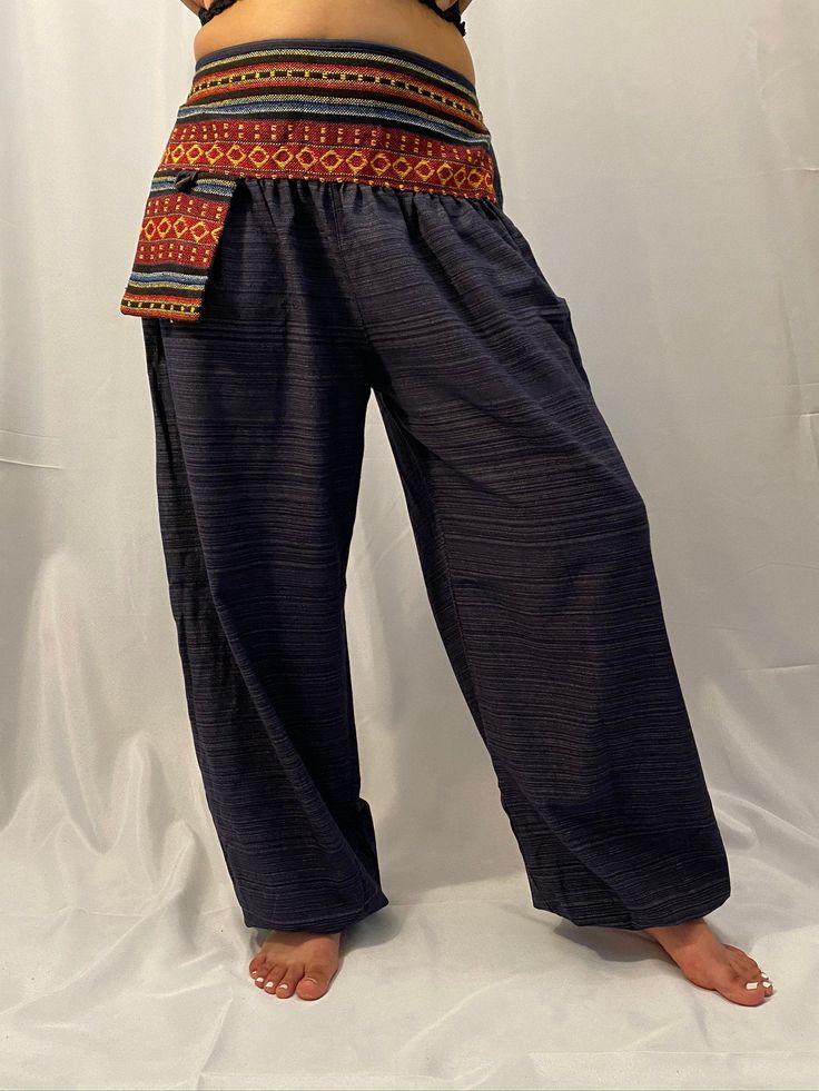 "Handmade Material : 100% cotton Unisexual Waist: Approx.18\" to 36\" Hips: Approx. 25\" to 50\" Length: Approx.39\" This Cotton Pant with Hand Embroidery has the adjustable waist with elastic and fits most sizes and is perfect for practicing yoga , dancing and can be dressed up. The embroidery on the top will be slightly different as it is handmade. WE GLADLY ACCEPT FREE RETURNS" Bohemian Stretch Ankle-length Harem Pants, Bohemian Ankle-length Cotton Yoga Pants, Bohemian Non-stretch Cotton Harem Pants, Non-stretch Bohemian Harem Pants, Bohemian Full-length Harem Pants For Festivals, Genie Pants, Cotton Harem Pants, Elephant Pants, Bohemian Pants