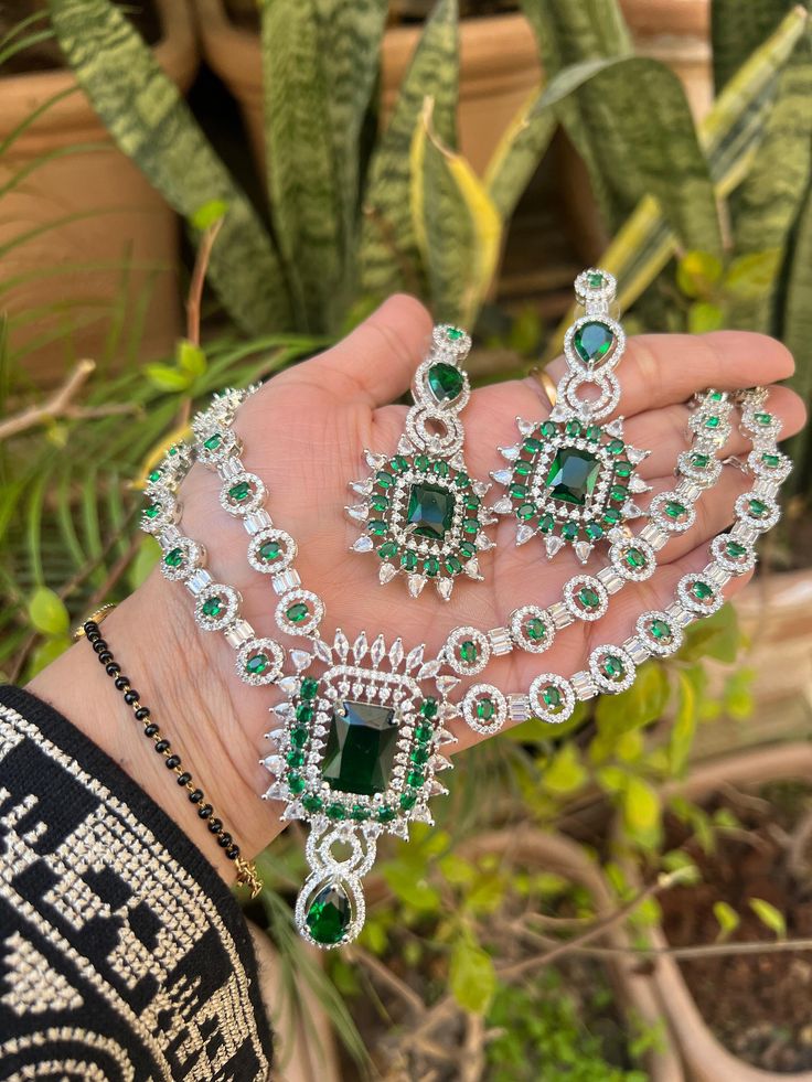 Hey, Welcome to our shop! Sabyasachi Inspired Deepika Padukone Bollywood Wedding Bridal Green American Diamond Choker Necklace Set With Dangler Earring For Women And Girl /Statement Necklace/Indian Jewelry/Cz Necklace/Pakistani Choker/Diamond Choker/Clear Stone Set/ Best Gift For Anniversary/ Birthday/ Engagement  < 1 DAY ITEM SHIPMENT  |  7-8 Days Delivery TIME> About our Jewellery -  Classic, Brilliant & Elegant. We deal in all type of Premium Indian Bollywood Jewellery. * AD Jewelry set * Kun Uncut Jewellery, Ad Bangles, Dangler Earring, Choker Diamond, Punjabi Jewelry, Diamond Choker Necklace, Dangler Earrings, Necklace Indian, Bollywood Wedding