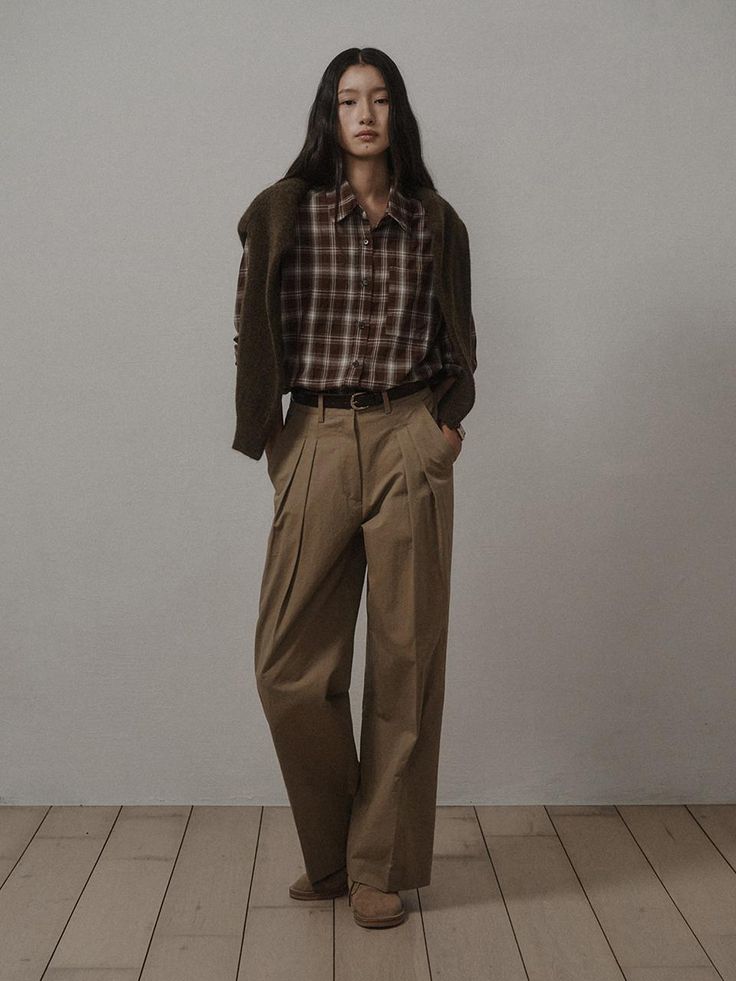 Composition : Cotton 100%Color : BROWN_S,BROWN_MCountry of Origin : Republic of Korea Brown Tapered Leg Bottoms For Fall, Brown High-waisted Wide Leg Pants With Belt Loops, Brown Wide Leg Pants With Belt Loops For Work, Brown Wide Leg Trousers With Welt Pockets, Khaki High-waisted Wide Leg Pants For Fall, Brown High-waisted Wide Leg Pants For Work, Brown Ankle-length Work Pants, Classic Brown Wide Leg Workwear Pants, Classic Brown Wide Leg Pants For Work