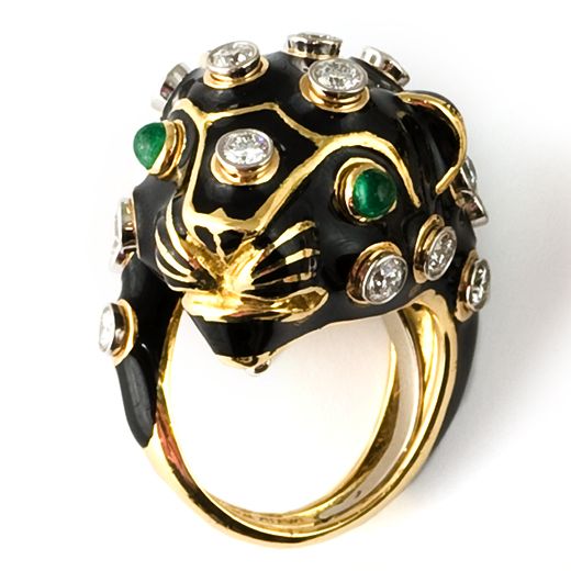 Leopard Ring Luxury Enamel Jewelry With Diamond Accents, Luxury Enamel Diamond Ring With Single Cut Diamonds, Luxury Emerald Cabochon Ring With Diamonds, Diamond Enamel Ring With Black Enamel, Black Enamel Diamond Ring As Gift, Formal Jewelry With Black Enamel And Diamond, Round Black Enamel Diamond Jewelry, Luxury Enamel Rings With Diamond Accents, Elegant Green Jewelry With Black Enamel