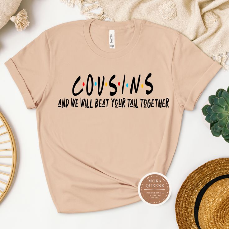 Gather your favorite cousins and show off your strong bond with these stylish Cousin t-shirts. Made from soft cotton material, this comfortable shirt is perfect for family gatherings, reunions, or casual hangouts with your favorite squad. Let everyone know who your ride-or-die crew is with this fun and trendy tee. Available in a variety of sizes to fit all members of your cousin squad!Shop these cool Cousin Shirts today. All shirts are unisex and available in sizes S-4X. Get either your normal s Casual Pre-shrunk T-shirt For Family Events, Cotton Crew Neck T-shirt For Family Events, Casual Cotton T-shirt For Family Events, Casual Pre-shrunk T-shirt For Family Reunion, Casual T-shirt With Text Print For Family Reunion, Relaxed Fit Graphic Tee For Family Reunion, Relaxed Fit Short Sleeve Tops For Family Gatherings, Cotton Graphic Print T-shirt For Family Gatherings, Funny Cotton T-shirt For Family Reunion