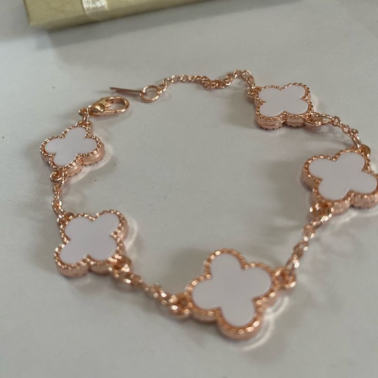 Four Leaf Rose Gold Sterling Silver Bracelet. Beautifull Bracelets Mexican, Mexican Bracelets, Four Leaf Clover Bracelet, Clover Bracelet, Leaf Flower, Leaf Bracelet, Jewelry Accessories Ideas, Crystal Beads Bracelet, Four Leaves