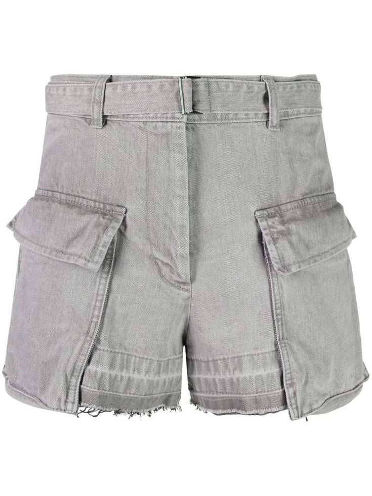 grey cotton light wash belt loops belted waist two side flap pockets two rear button-fastening pockets high-waisted straight leg above-knee length straight hem Jeans Look, Mini Shorts, Grey Cotton, Cotton Lights, Curator Style, High Waisted Shorts, Cargo Shorts, Short Outfits, Womens Bottoms