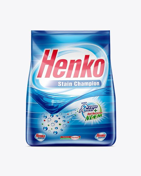 a close up of a bottle of henko stain champion detergent on a white background