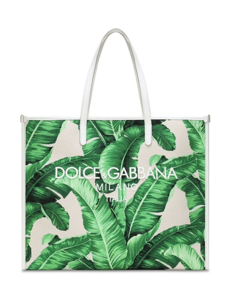 emerald green/off-white cotton blend silver-tone hardware all-over graphic print logo print to the front two long top handles magnetic fastening main compartment internal logo plaque internal zip-fastening pocket Shopping Graphic, Dolce And Gabbana Handbags, White Tote, Print Tote, Printed Tote Bags, Green Bag, Print Logo, Long Tops, Logo Print