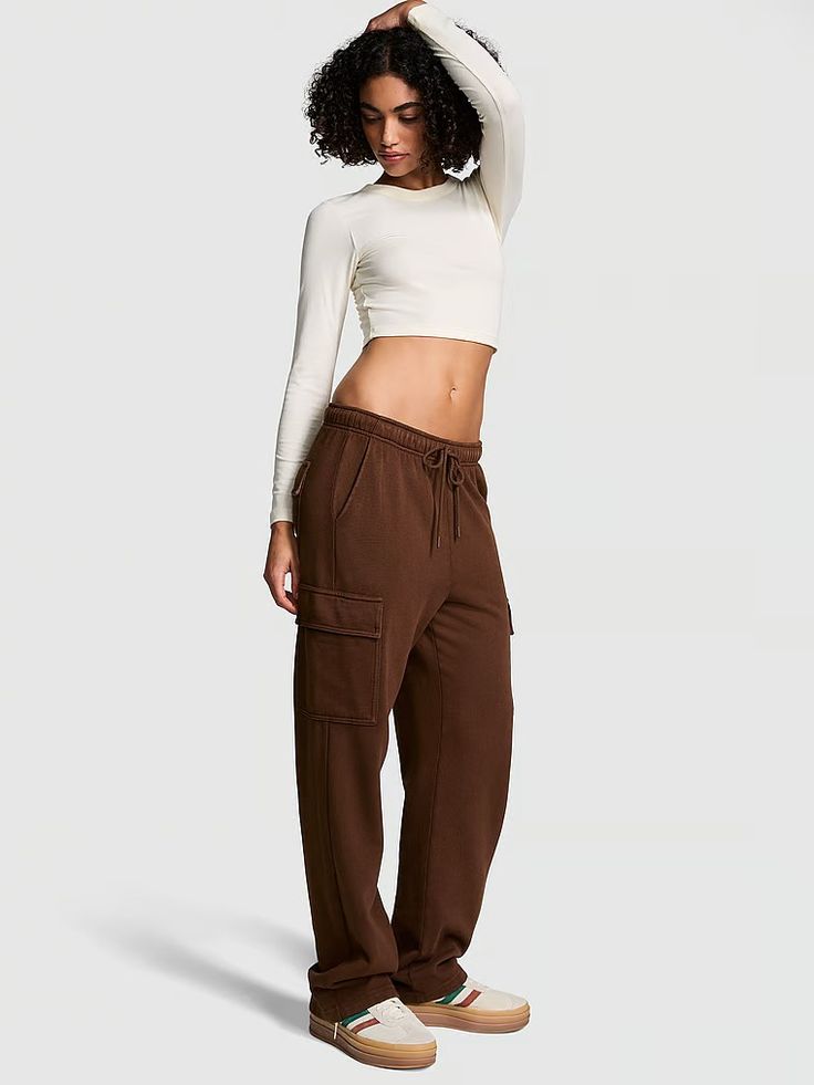 Buy Ivy Fleece Straight-Leg Cargo Sweatpants - Order Bottoms online 1124982000 - PINK US Pink Ganache, All Girls School, Cargo Sweatpants, Fall Capsule Wardrobe, Cargo Joggers, Joggers Womens, Wedding Guest Dress Summer, Emotional Support, Summer Maxi Dress