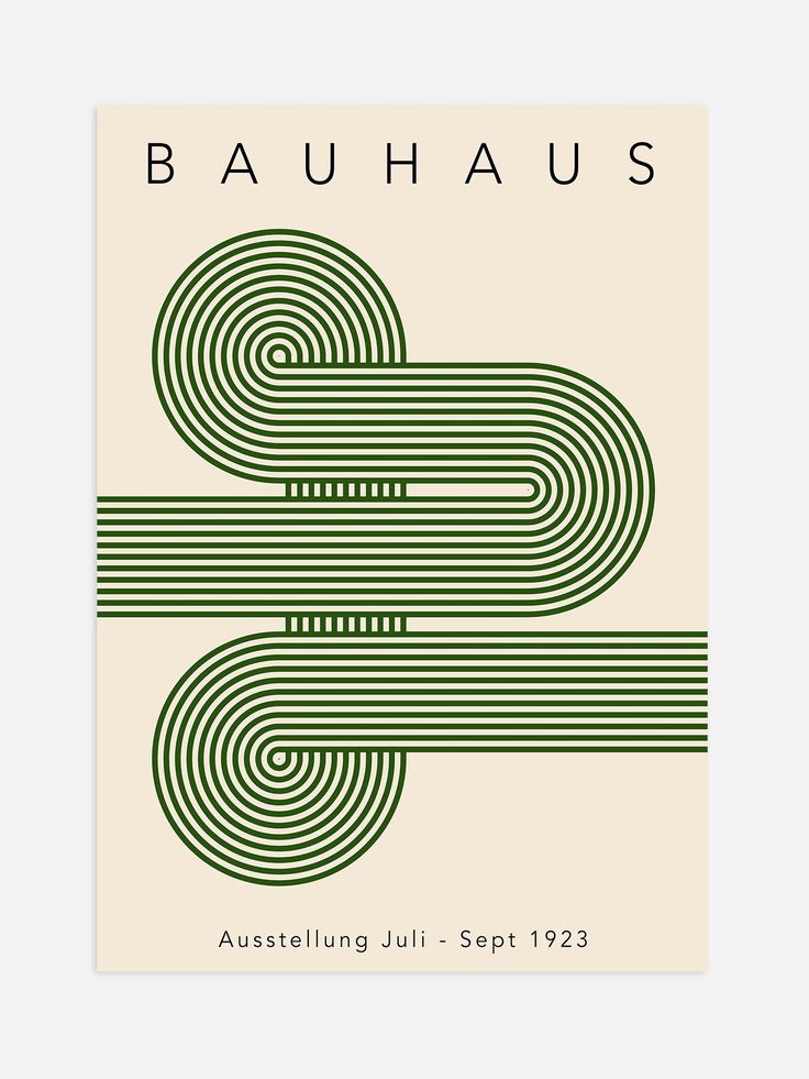 a poster with the words bauhaus in green and white on it's side