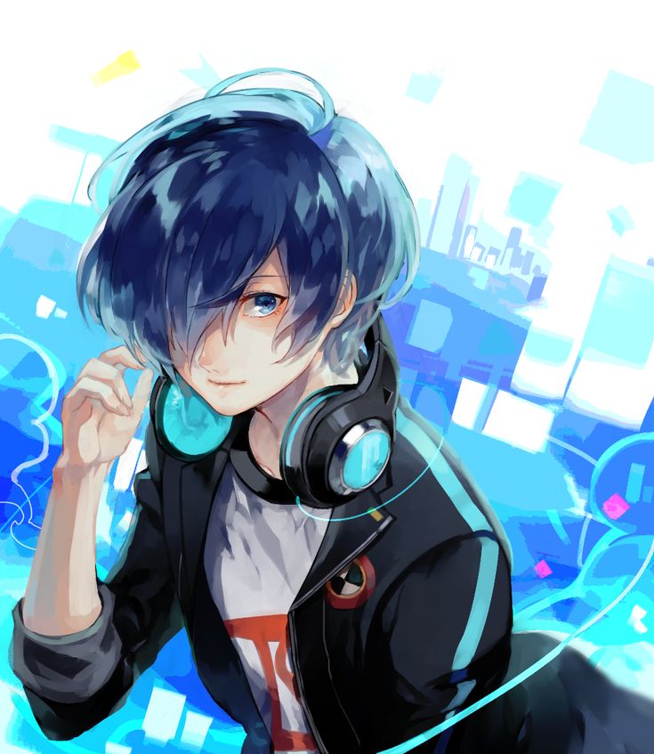 an anime character with headphones on