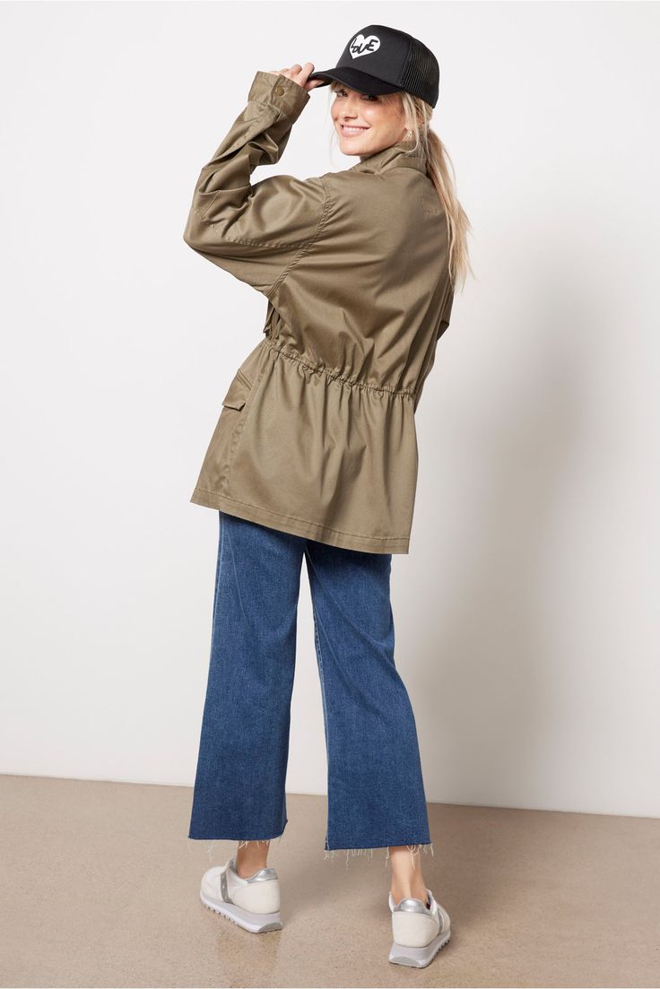 The Otis jacket by Sanctuary will add the perfect utility-inspired flair to any look. Finished in peached twill fabric, this relaxed zip-up silhouette features a longer length, adjustable waist, and flap pockets at the chest and sides. Layer with your favorite jeans or joggers. | SANCTUARY Women's Otis Utility Jacket, Size Small, Green Fall Closet, Brand Style Guide, Fashion 101, Fall Shopping, Twill Fabric, Tee Dress, Utility Jacket, Work Fashion, Fall Trends