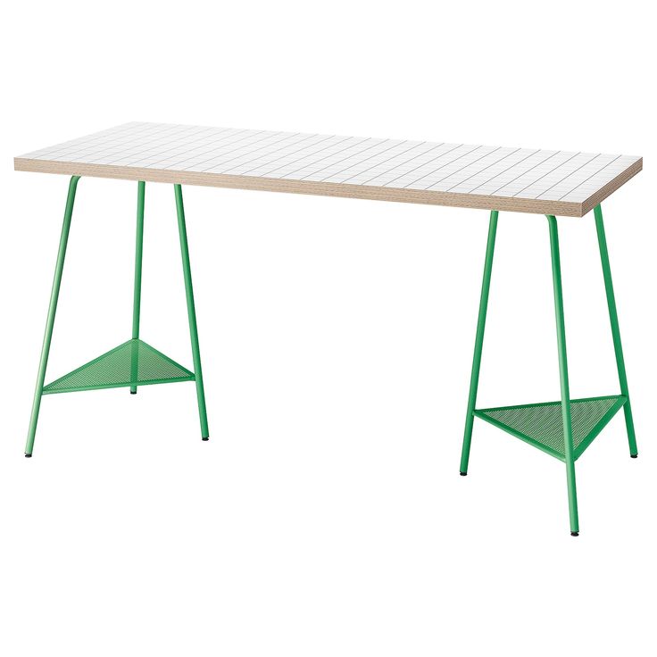 a white table with green legs on a white background