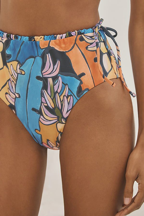 Polyester, elastane Hand wash Imported | High-Waisted Bikini Bottoms by Farm Rio, Women's, Size: XS, Polyester/Elastane at Anthropologie Printed Tie-side Beachwear Bottoms, Multicolor Stretch Swimwear, Multicolor Stretch Elastane Swimwear, Blue Printed Tie-side Bottoms, Stretch Multicolor Elastane Swimwear, Casual Elastane Beach Bottoms, Casual Elastane Bottoms For Beach, Multicolor High Waist Beachwear Swimwear, Multicolor High Waist Swimwear For Beach